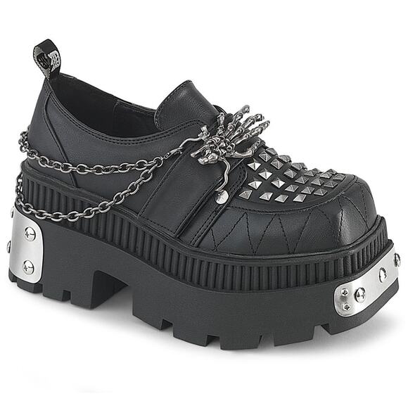 Demonia Wrath 42 Vegan Leather Goth Silver Studded Platform Loafer Shoe Size 8 - Picture 1 of 8